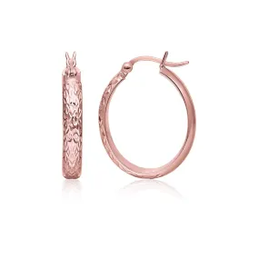 10k Rose Gold Hammered Oval Hoop Earrings-rx55726