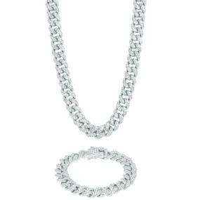 13mm Cuban Chain + Bracelet - White Gold