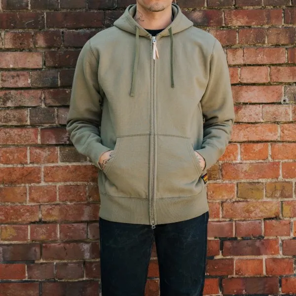 14oz Ultra Heavyweight Loopwheel Cotton Zippered Hoodie - Olive