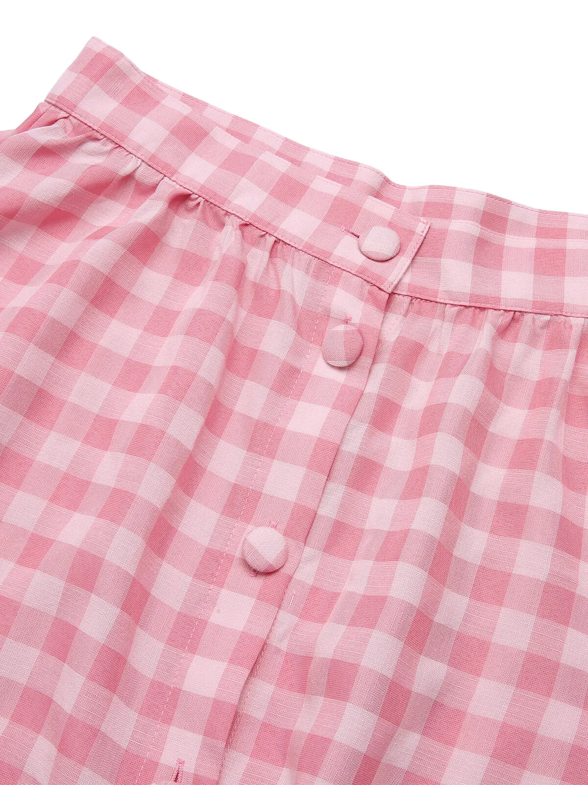 2PCS 1950s Pink Plaid Skirt & Romper With Belt