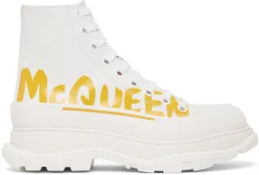 Alexander McQueen White Grafitti Tread Slick High-Top Sneakers