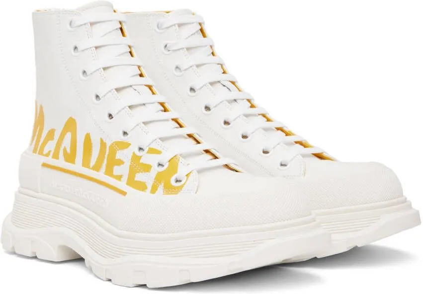 Alexander McQueen White Grafitti Tread Slick High-Top Sneakers