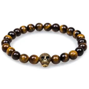 Amazonian Yellow Tiger's Eye Gold Skull Bracelet