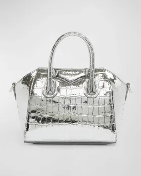 Antigona Toy Top-Handle Bag in Metallic Croc-Embossed Leather