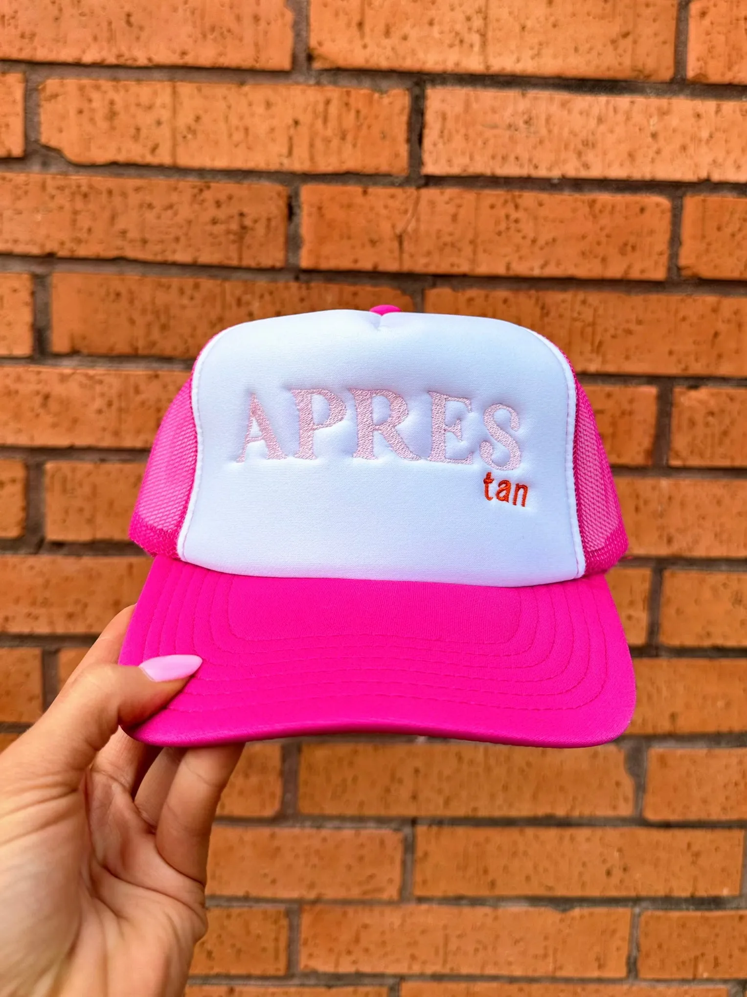 Apres Tan Pink and White Trucker Hat