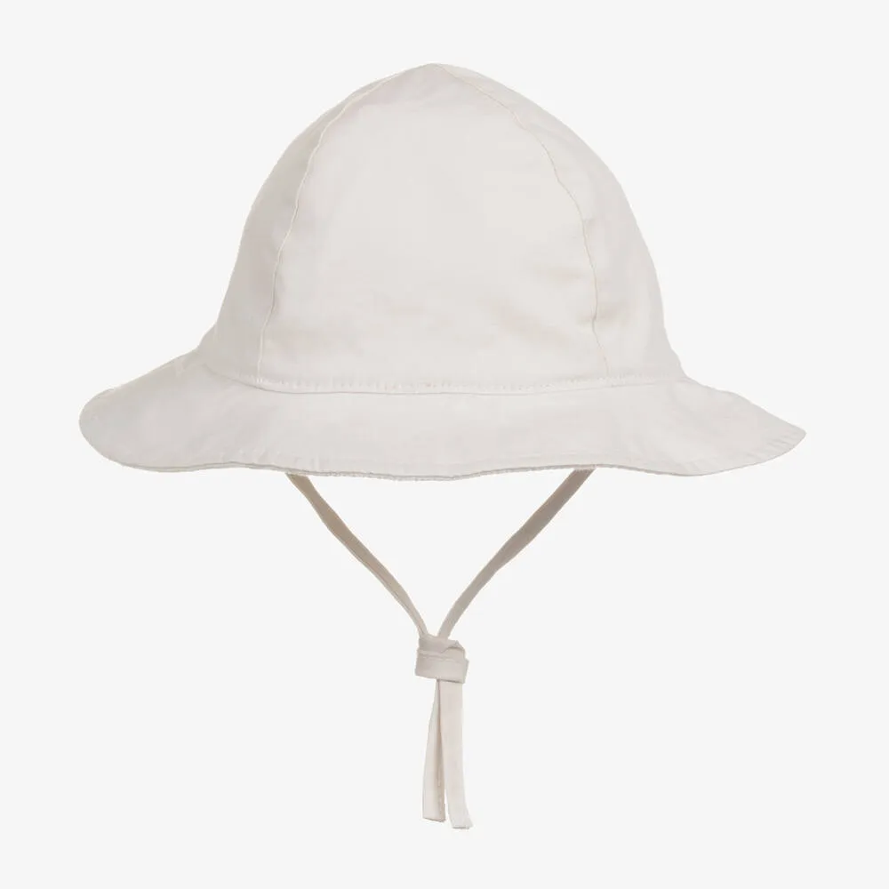 Baby Girls White Cotton Reversible Hat