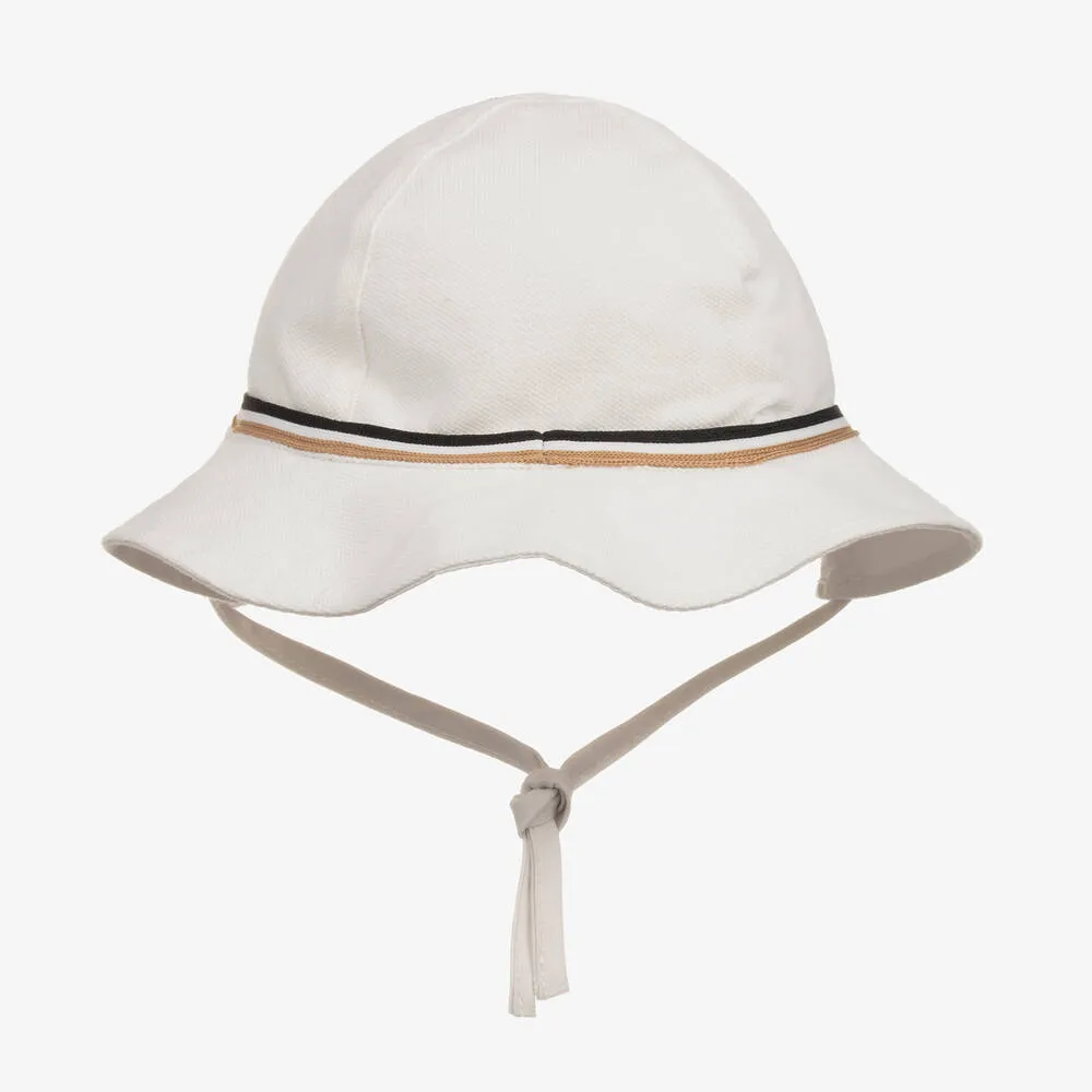 Baby Girls White Cotton Reversible Hat