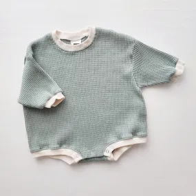 Baby Waffle Sweatshirt Romper (3m-3y) - Sage Green