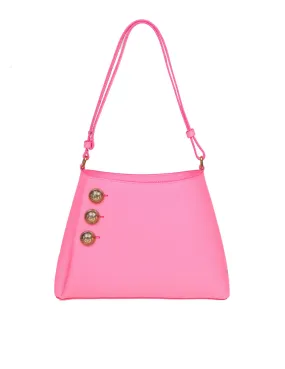 BALMAIN EMBLEM SHOULDER BAG IN PINK LEATHER