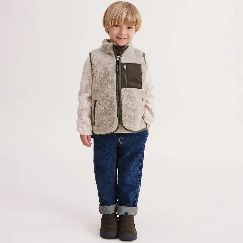 Beige & Khaki Green Fleece Gilet