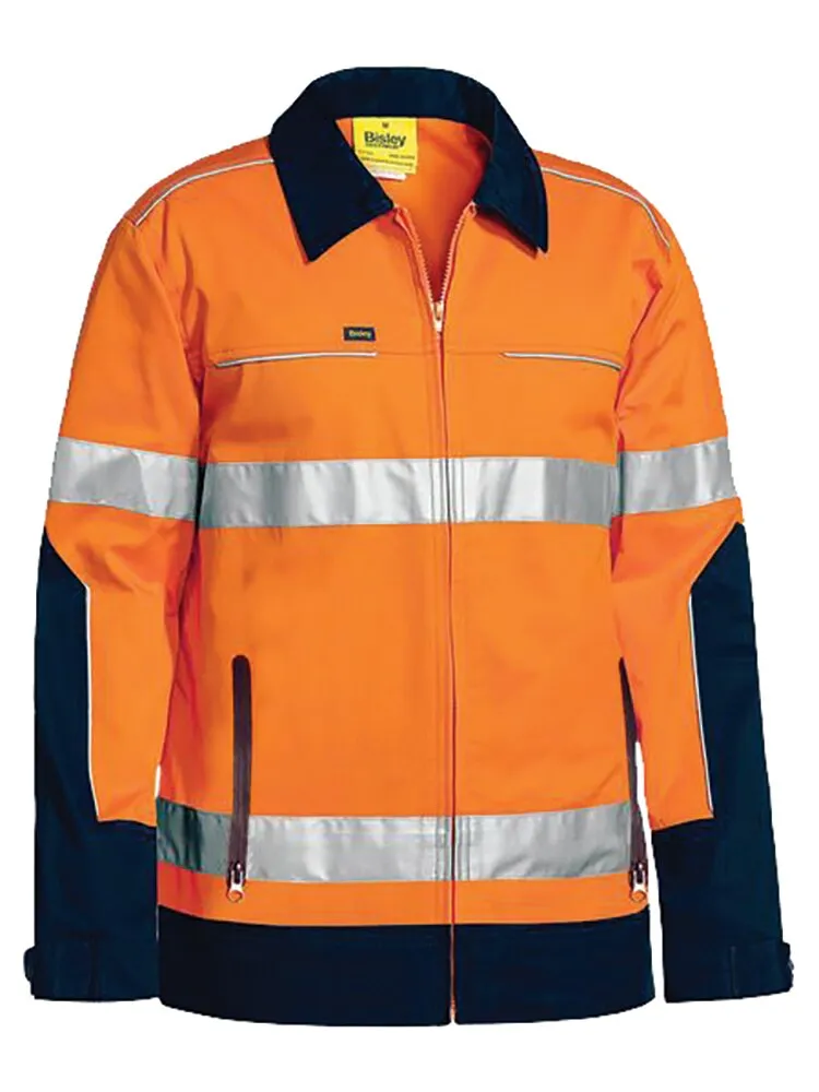 Bisley Workwear BJ6917T_TT01 Jacket - Drill with Liquid Repellent Finish - Hi-Visibility - Orange/Navy - XS