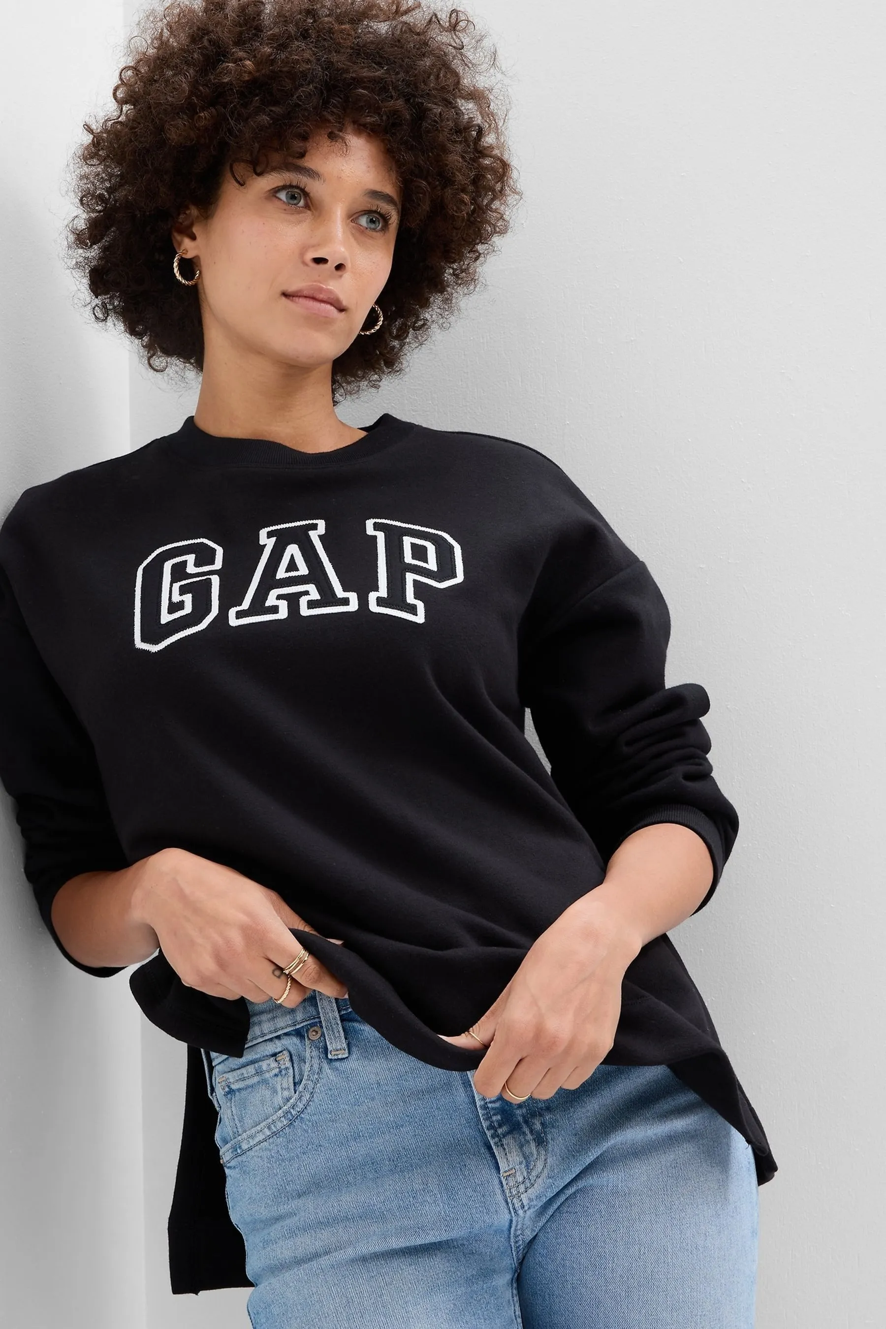 Black Relaxed Logo Tunic Long Sleeve Crew Neck Sweatshirt