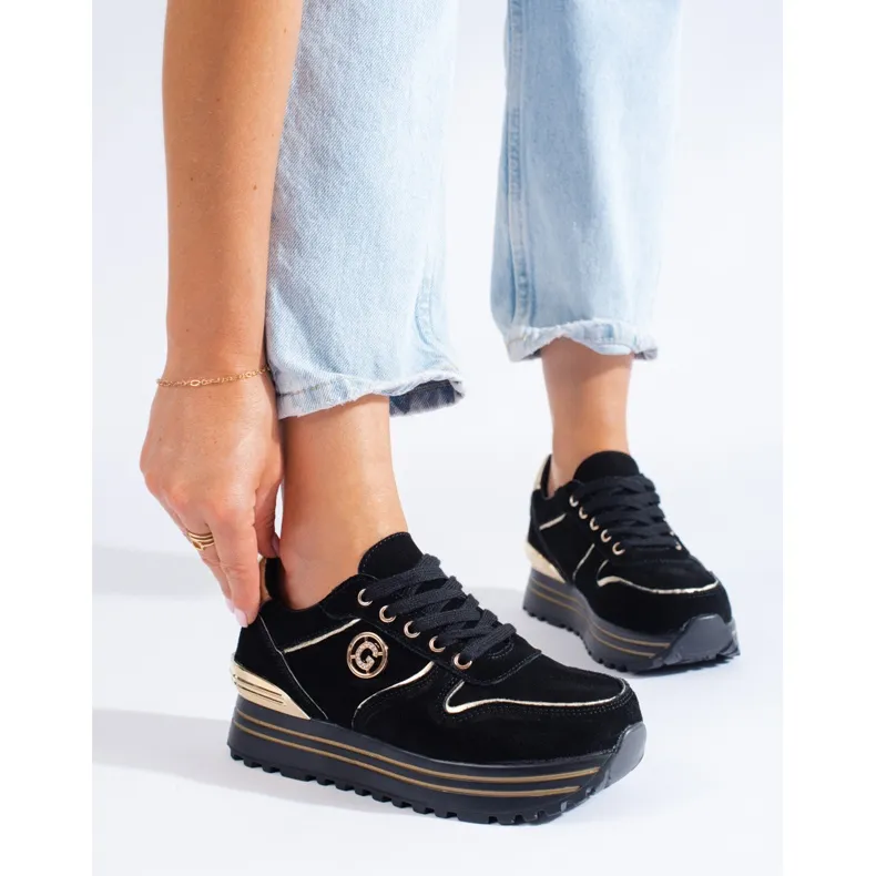 Black women's sneakers on the Shelovet platform golden