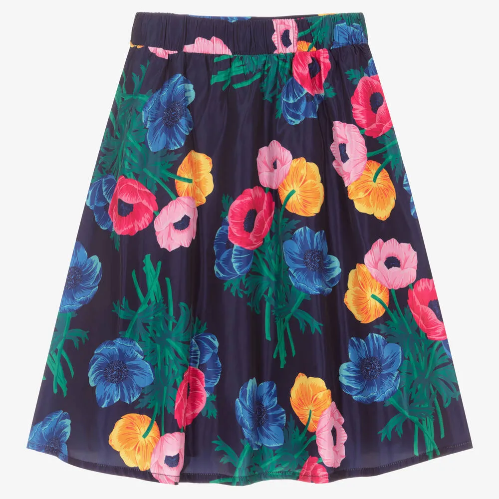 Blue Flowers Taffeta Skirt