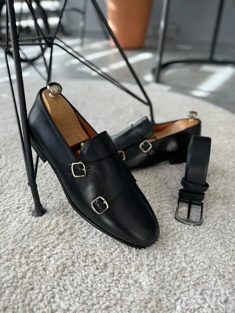 Bojoni Wooster Black Double Monk Strap Shoes