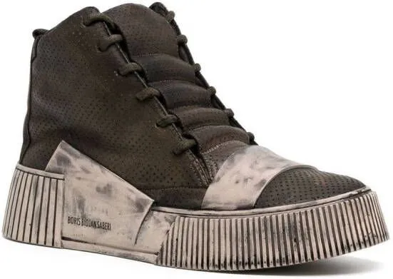 Boris Bidjan Saberi distressed high-top leather sneakers Neutrals