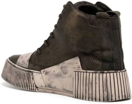 Boris Bidjan Saberi distressed high-top leather sneakers Neutrals