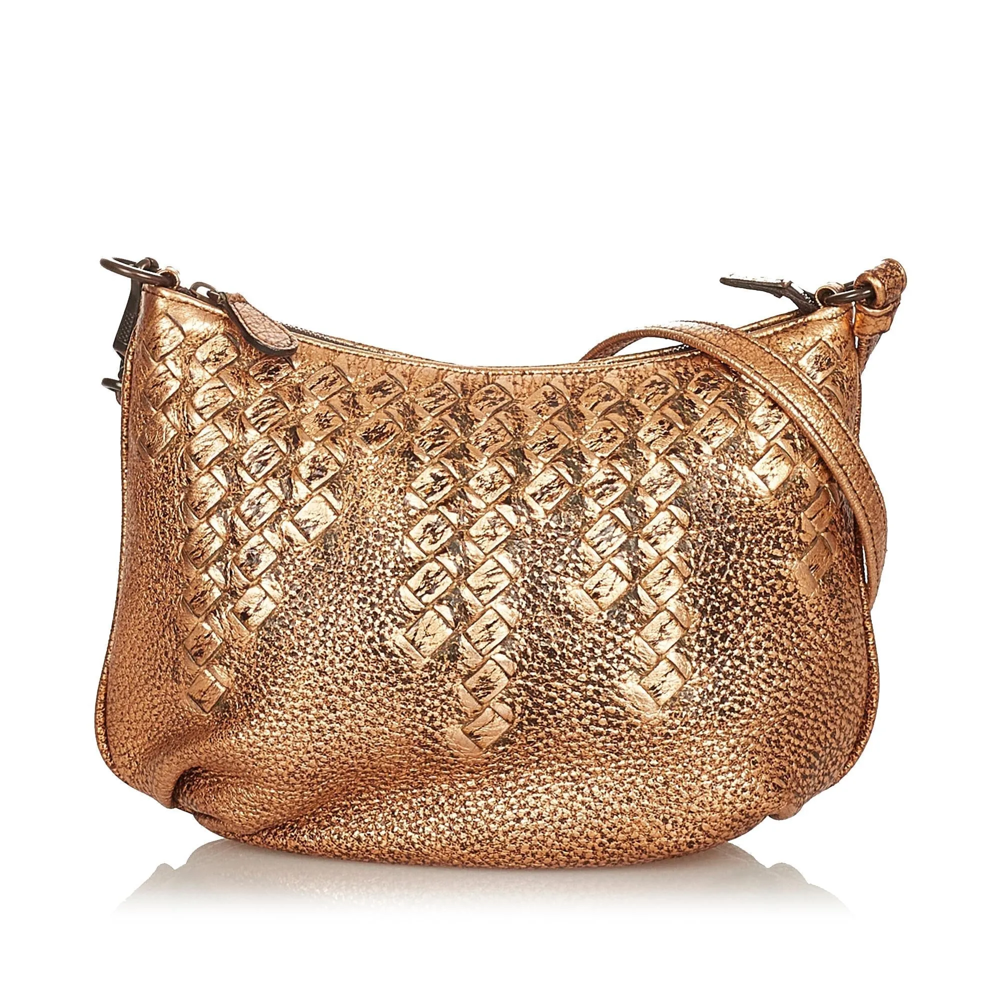 Bottega Veneta Metallic Intrecciato Leather Shoulder Bag