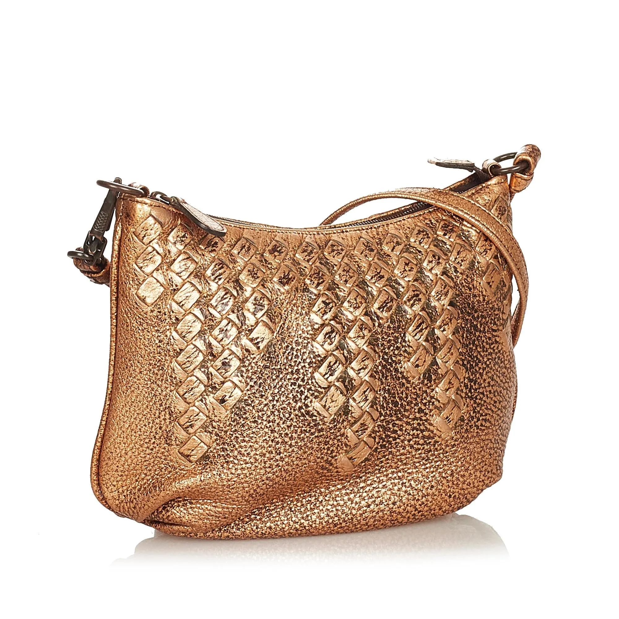 Bottega Veneta Metallic Intrecciato Leather Shoulder Bag