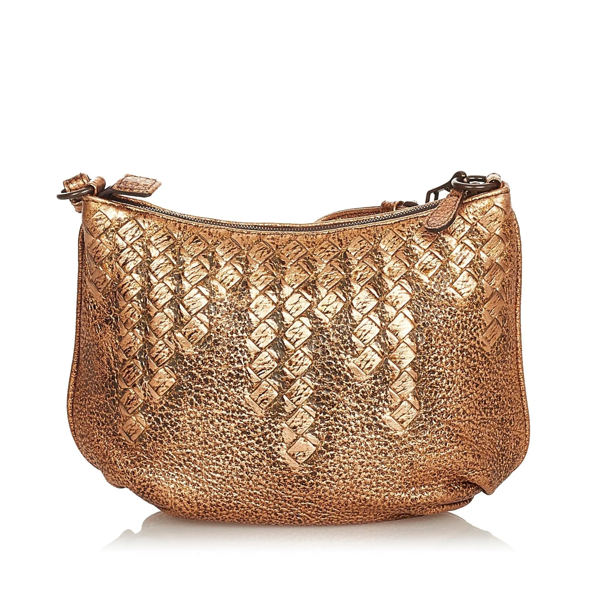 Bottega Veneta Metallic Intrecciato Leather Shoulder Bag