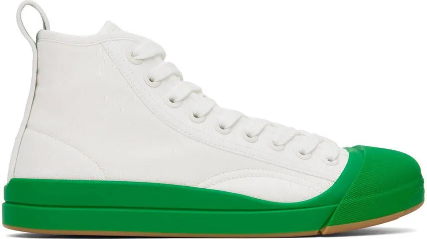 Bottega Veneta White & Green Vulcan Sneakers