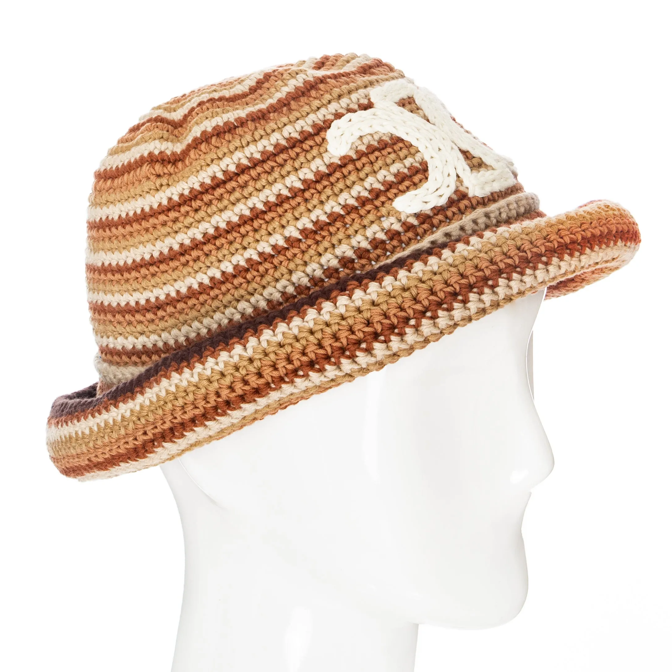 Brown Striped Cotton Crochet Triomphe Bucket Hat