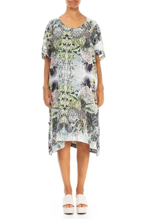 Buttoned Sides Botanical Linen Tunic Dress