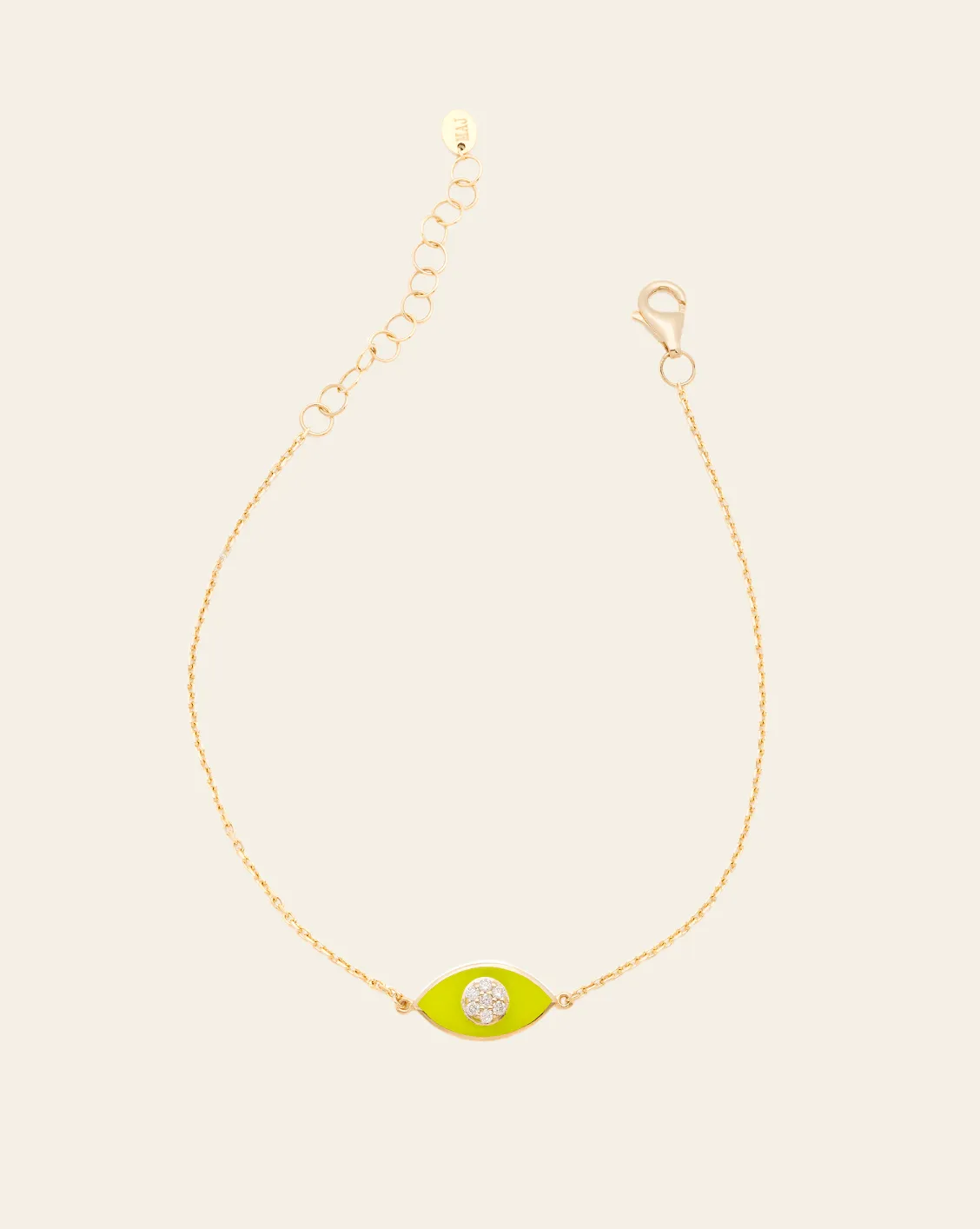 Chartreuse Evil Eye Bracelet - 14k Solid Gold