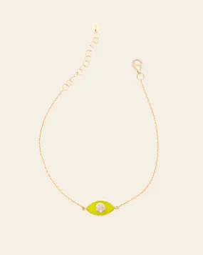 Chartreuse Evil Eye Bracelet - 14k Solid Gold