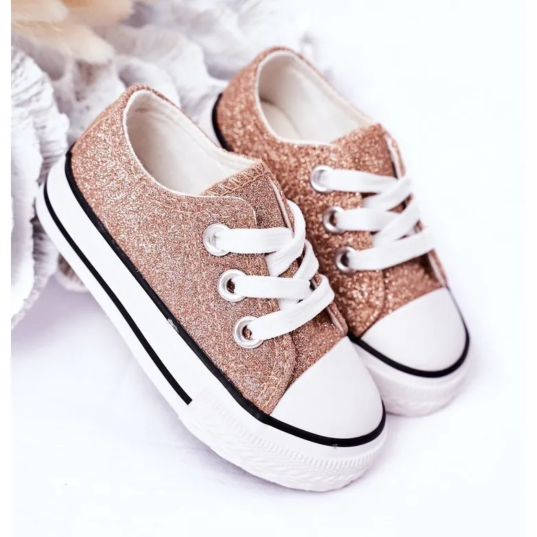 Children's Pink Gold Glitter Sneakers Bling-Bling golden