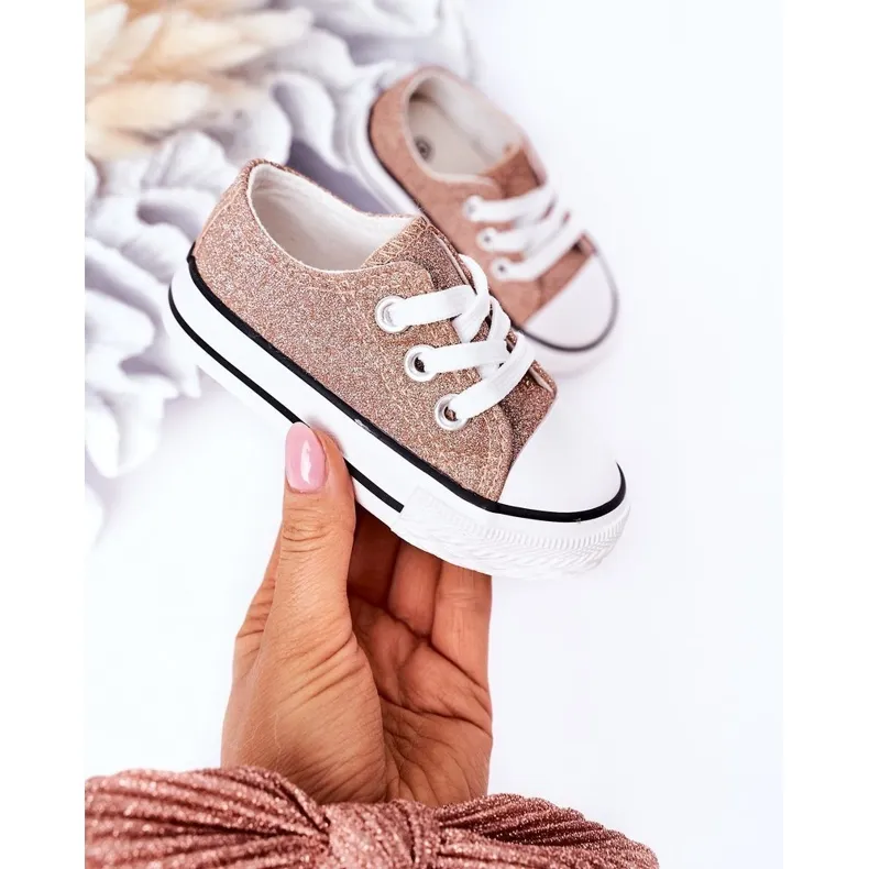 Children's Pink Gold Glitter Sneakers Bling-Bling golden