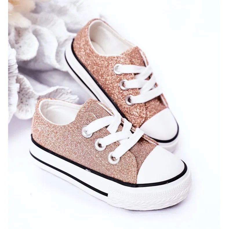 Children's Pink Gold Glitter Sneakers Bling-Bling golden