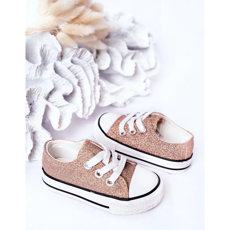 Children's Pink Gold Glitter Sneakers Bling-Bling golden