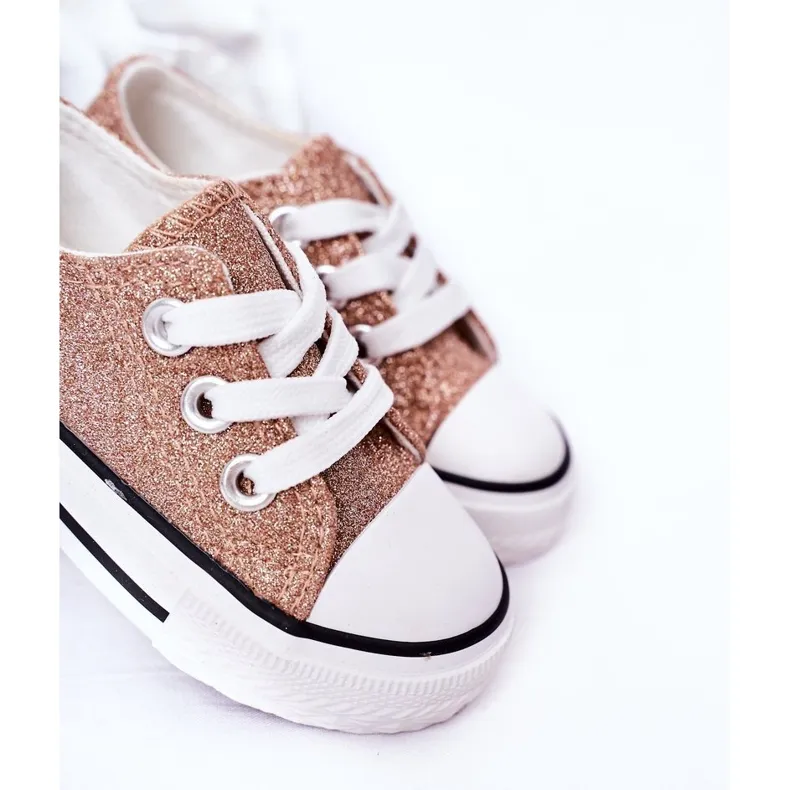 Children's Pink Gold Glitter Sneakers Bling-Bling golden