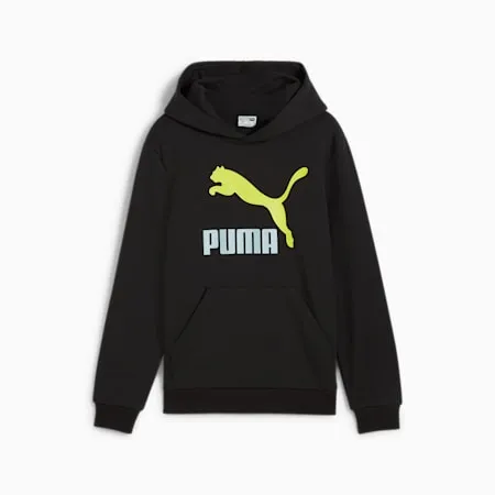 Classics Logo Boys' Hoodie | PUMA Black-Turquoise Surf | PUMA Kids | PUMA 