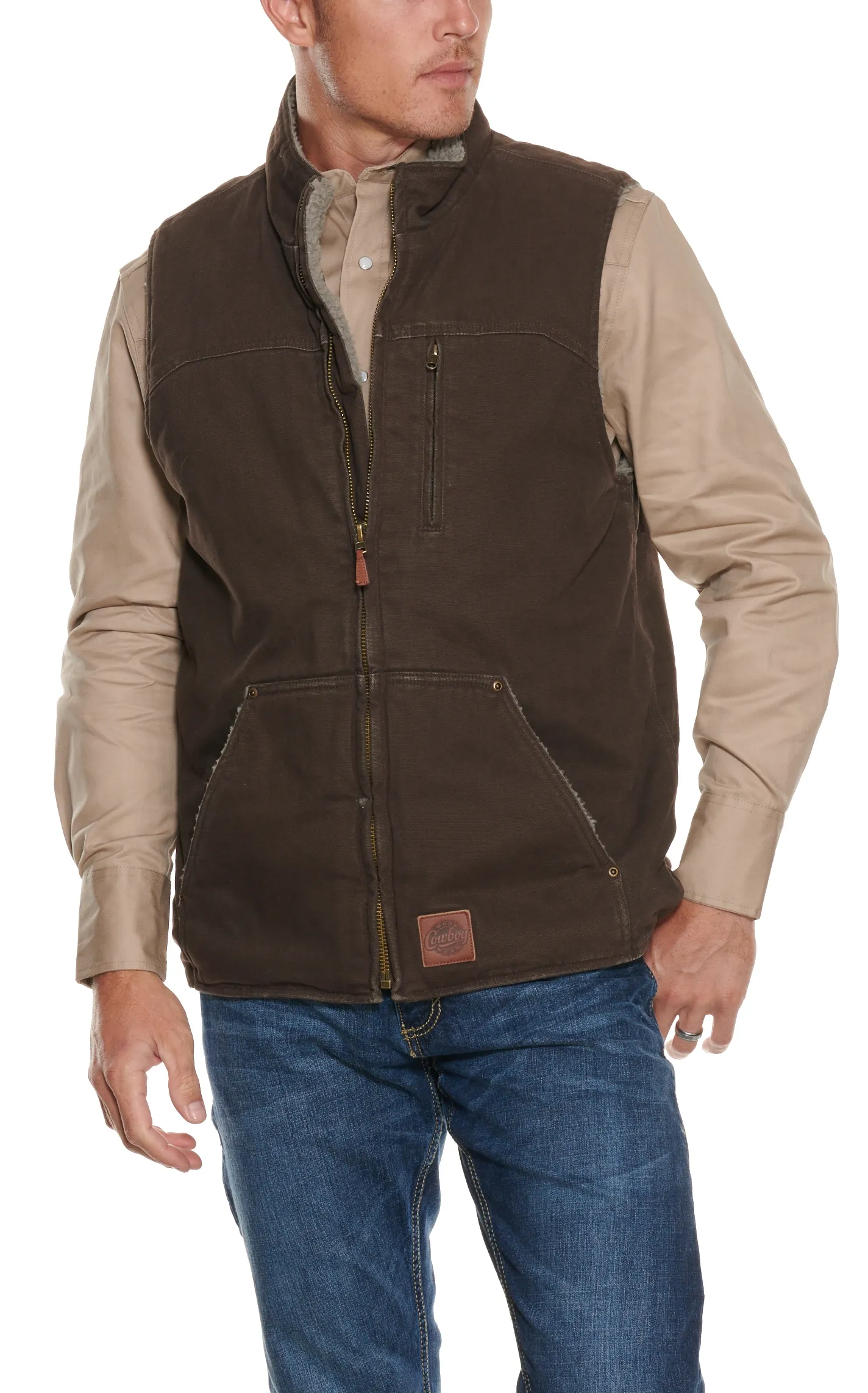 Cowboy Workwear Men's Dark Brown Sherpa-Lined Western Vest