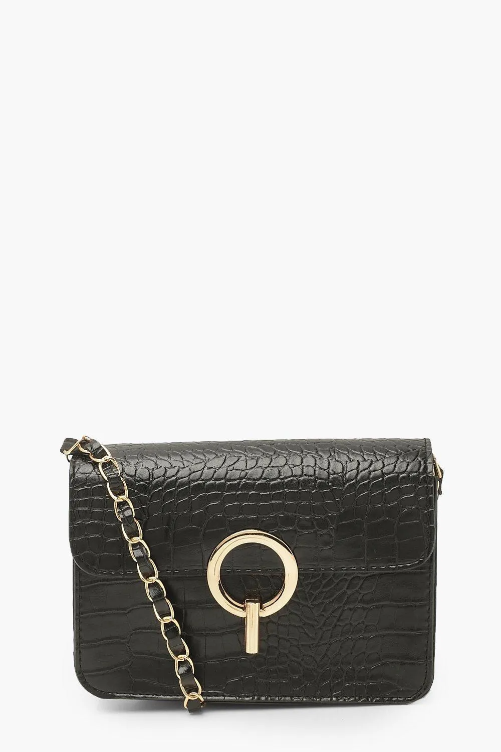 Croc Leather And Chain Strap Cross Body Bag