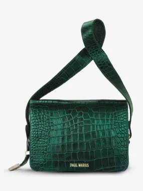 Dark Green Leather Baguette Bag for Women - LeBaguette Alligator Malachite | PAUL MARIUS