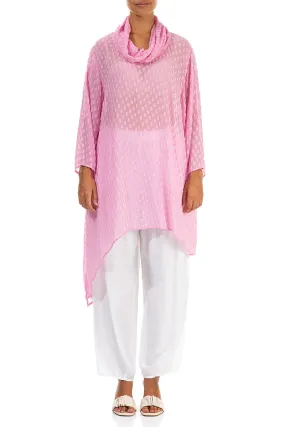 Dotty Asymmetric Taffy Pink Silk Tunic