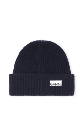 Ganni Recycled Wool Beanie - Sky Captain