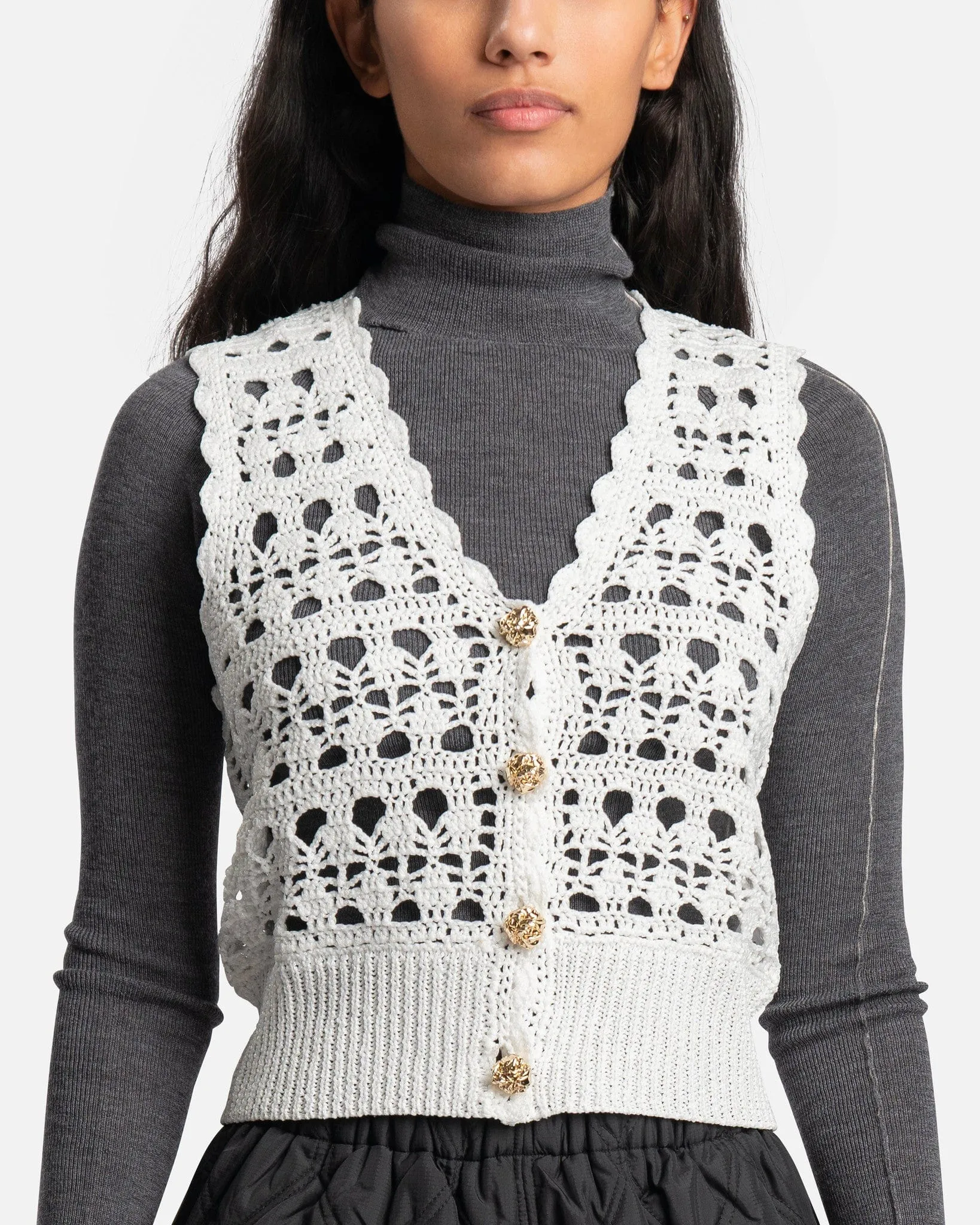 Ganni V-Neck Vest in Egret