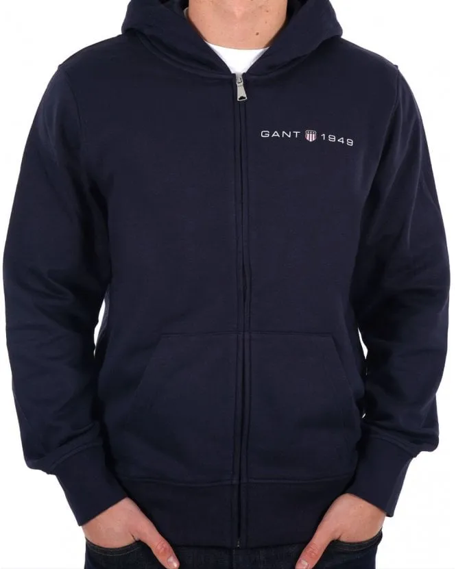 Gant Printed Graphic Full Zip Hoodie Navy Blue