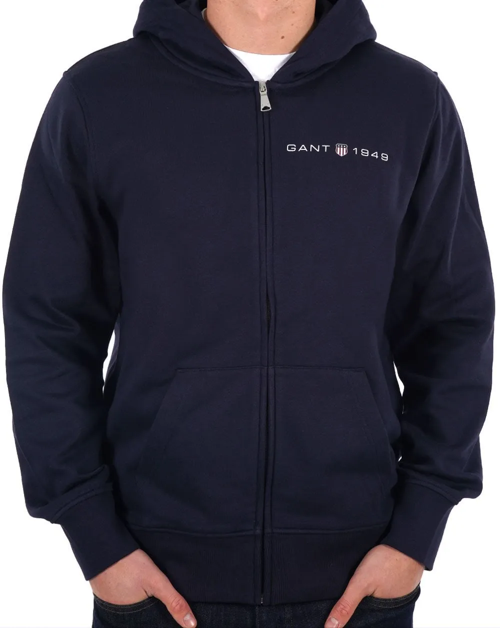 Gant Printed Graphic Full Zip Hoodie Navy Blue