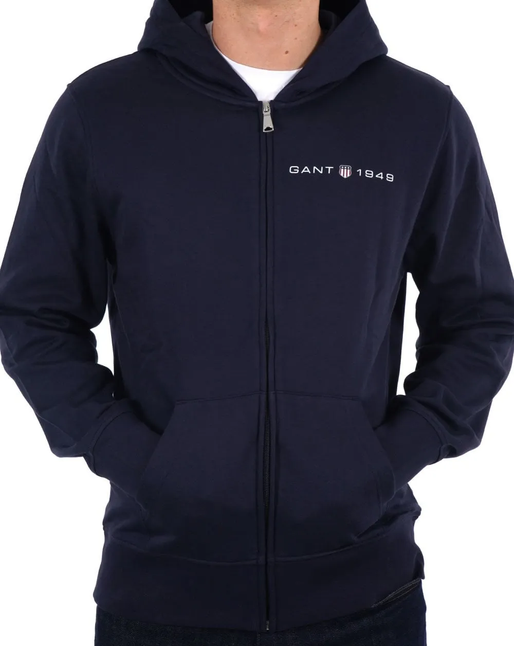 Gant Printed Graphic Full Zip Hoodie Navy Blue