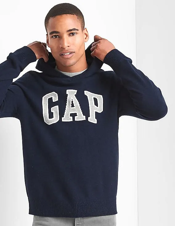 GAP Men Blue Merino Wool Blend Logo Hoodie