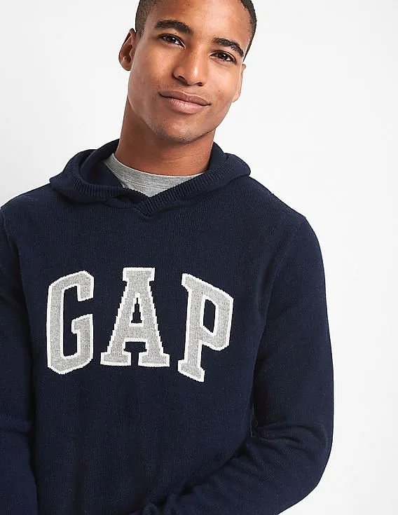 GAP Men Blue Merino Wool Blend Logo Hoodie