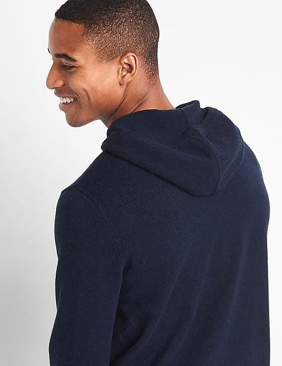 GAP Men Blue Merino Wool Blend Logo Hoodie