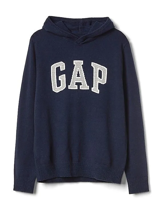 GAP Men Blue Merino Wool Blend Logo Hoodie