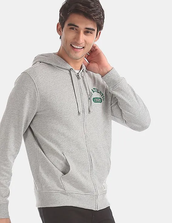 GAP Men Grey Athletic Logo Full-Zip Hoodie