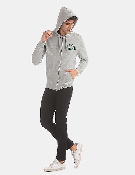 GAP Men Grey Athletic Logo Full-Zip Hoodie